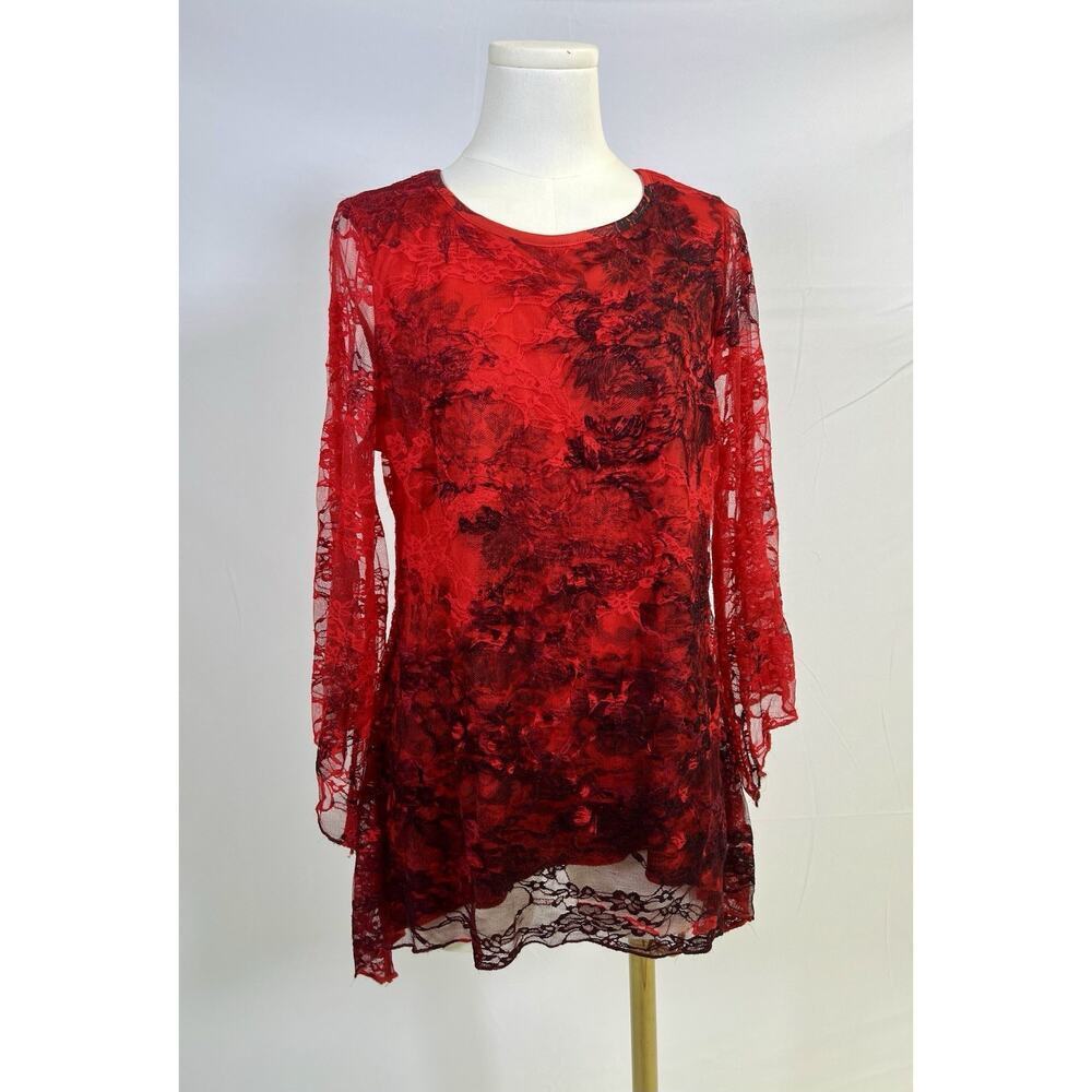 Elegant Vintage Brittany Black Red Lace Women's Top Size‎ M Wimsigoth Romantic